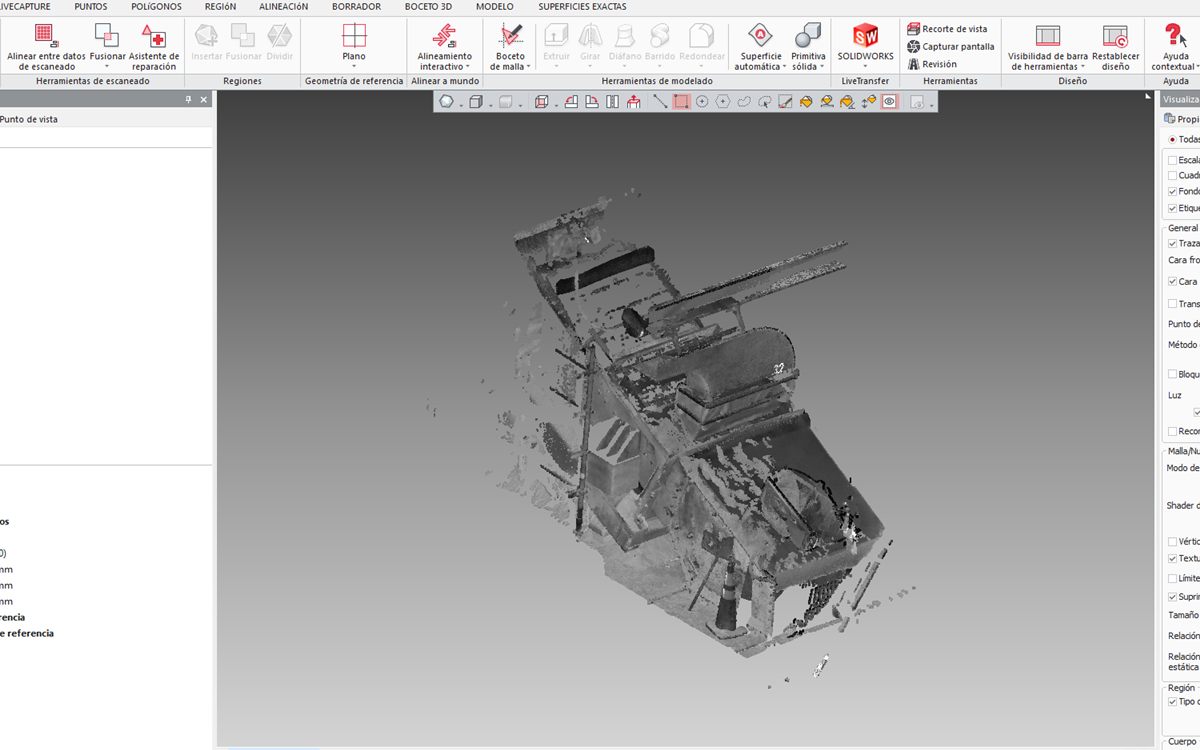 Nube de puntos de un harnero industrial procesada en software de ingeniería